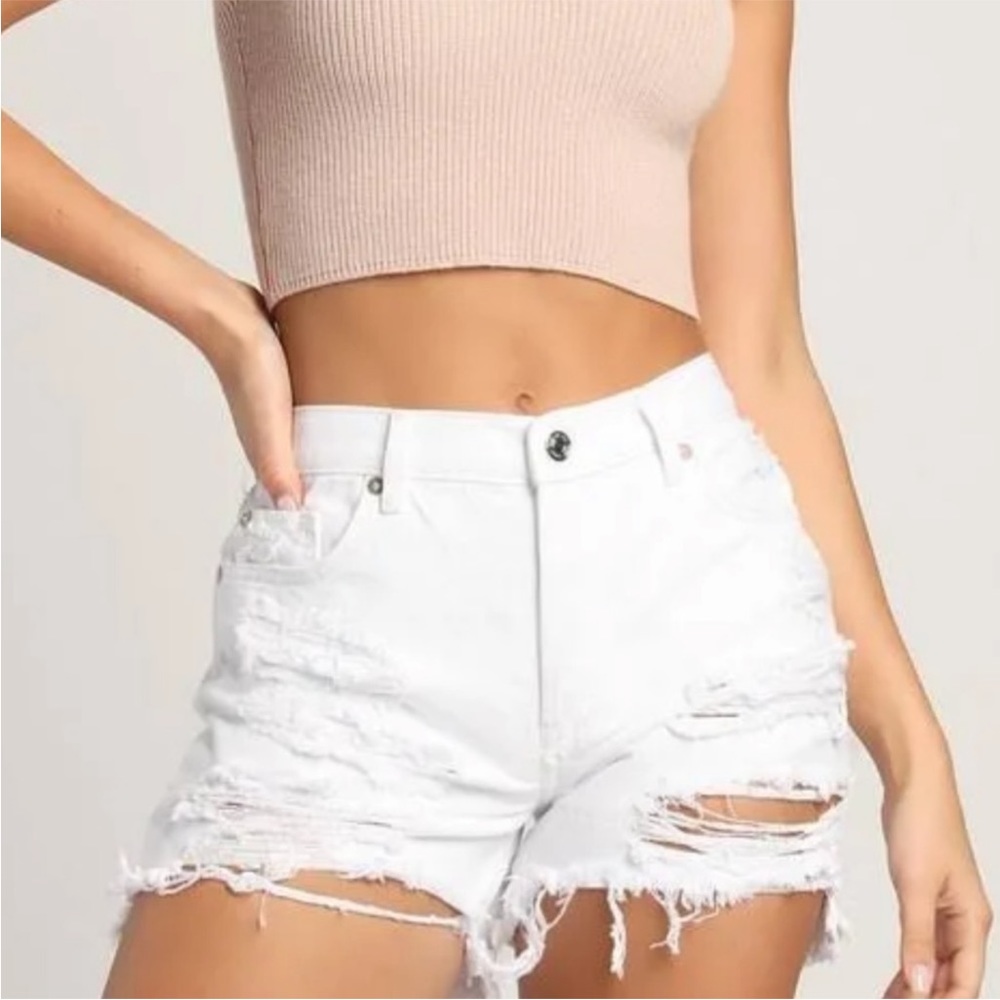 We the Free white distressed raw hem denim shorts